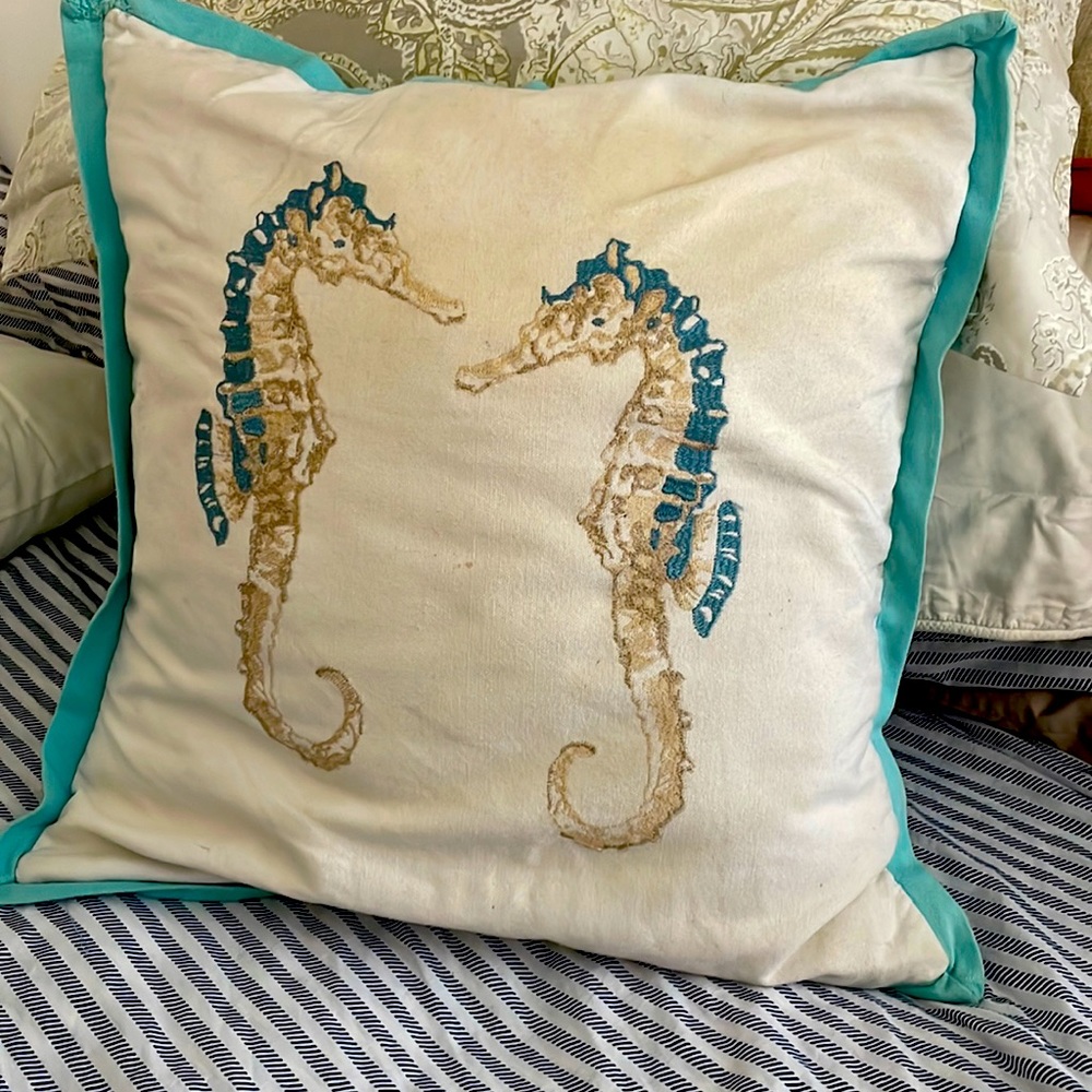 🌊Pottery Barn seahorse accent pillow cover indoor / outdoor